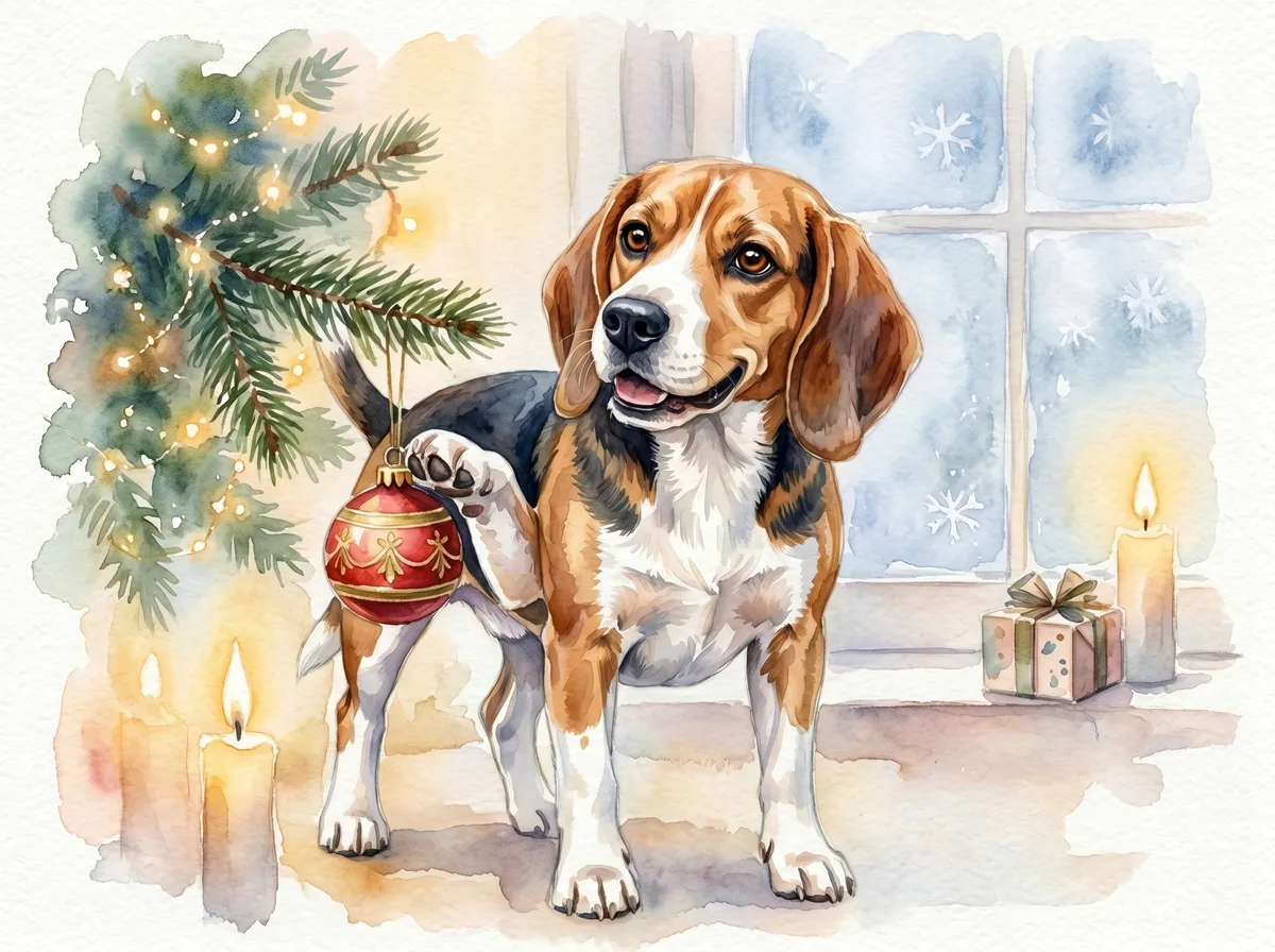 Beagle watercolor calendar month 12